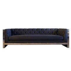 Custom Polished Stainless Steel & Tufted Sofa