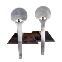 Pair of 1970's Polished Steel Andirons by Francois Monnet