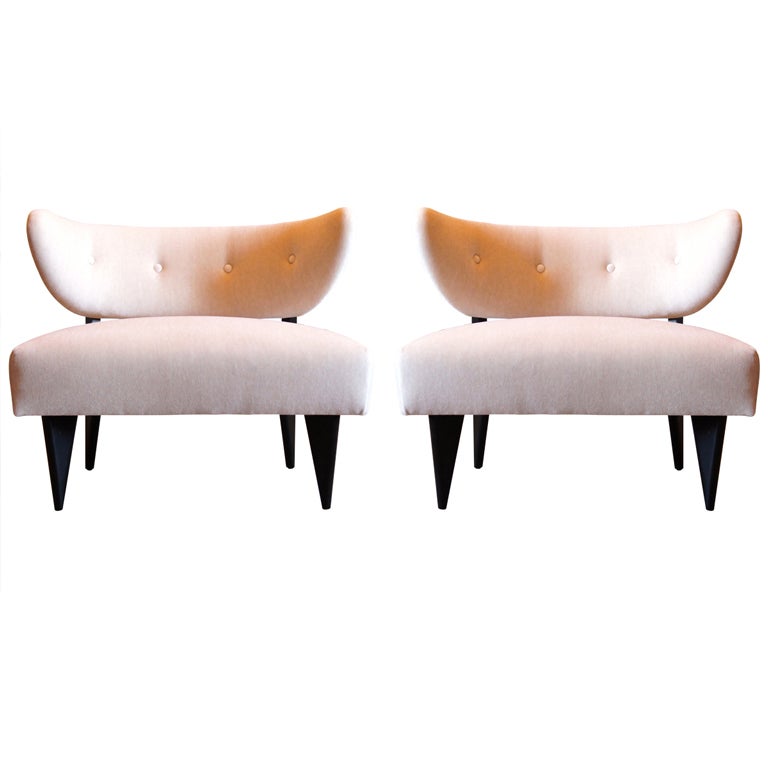 Pair of Slipper Chairs with Black Lacquered Legs