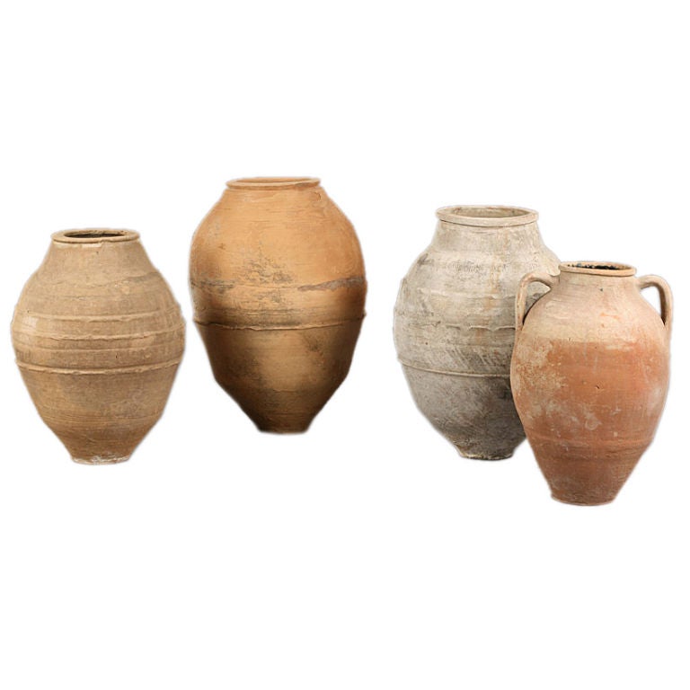 Grouping of Vintage Earthenware Olive Jars