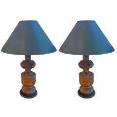 Pair Primitive Baluster Lamps