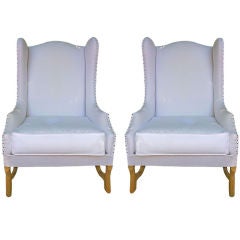 Pair Oversized French Wing Chairs