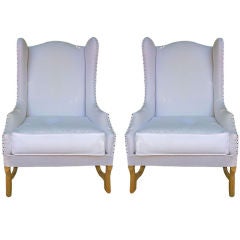 Used Pair Oversized French Wing Chairs