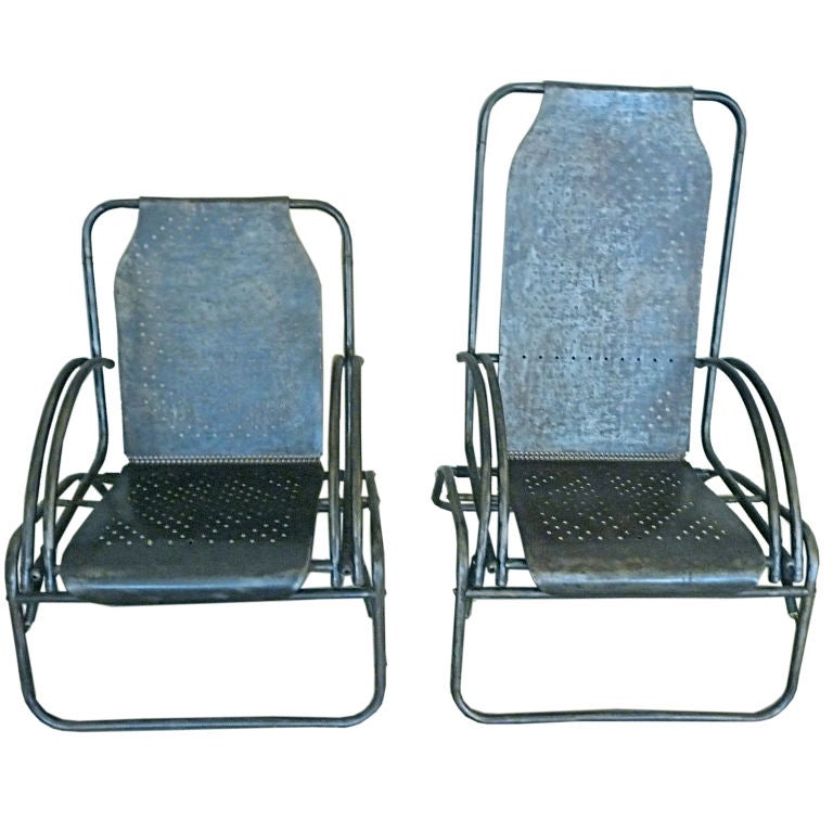 Rare Pair Mom And Pop Steel Chairs