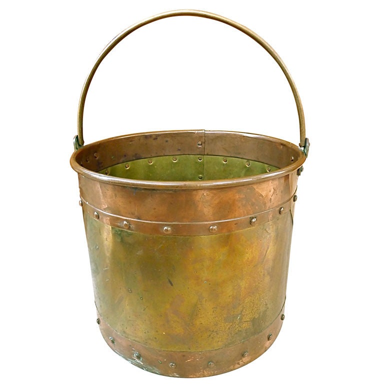 French Brass And Copper Pail For Sale