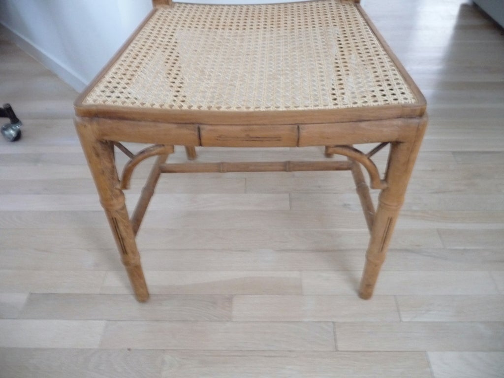 Bleached Wood Chinese Chippendale Style Chair With Caned Seat