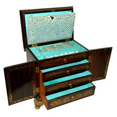 English Regency Brass Inlaid Sewing Box, c1810