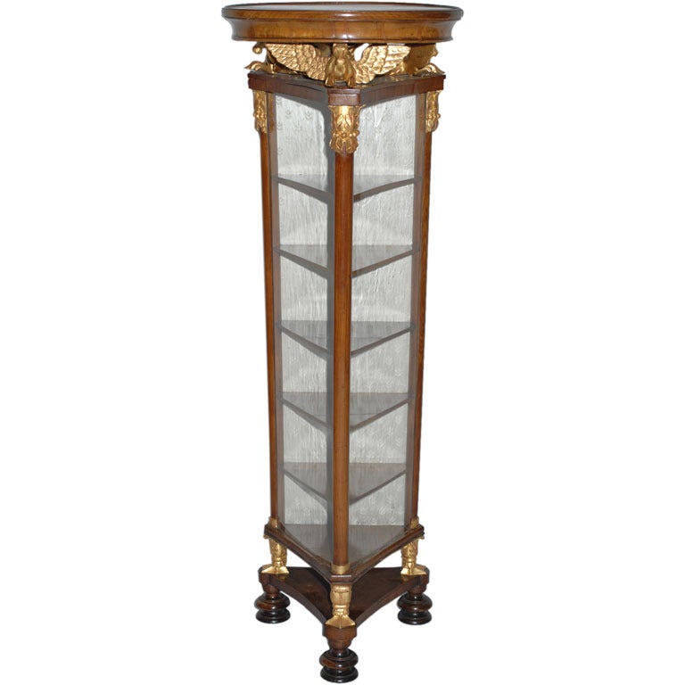 Triangulated Biedermeier Cherry and Gilt Carved Display Cabinet, c1830