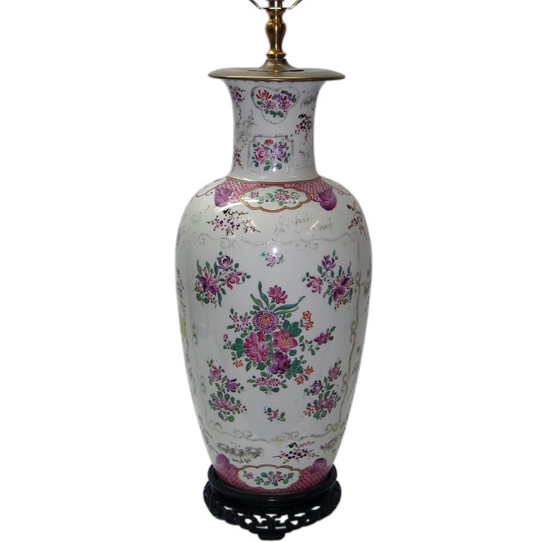 Samson & Cie Armorial Vase in Famille Rose, c1850, Converted into a Lamp