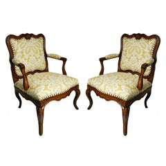 Pair of Italian Walnut Open Armchairs, c1750