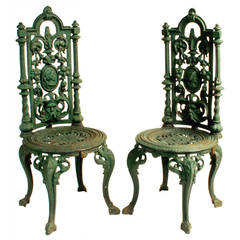 Pair of Victorian Cast Iron Garden Chairs, c1880