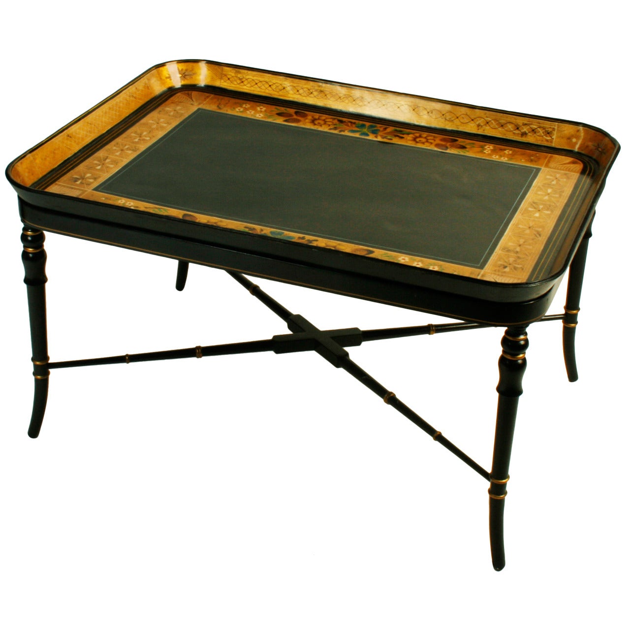 Papier Mâché Tray with Later Custom Stand English, Early 19th Century