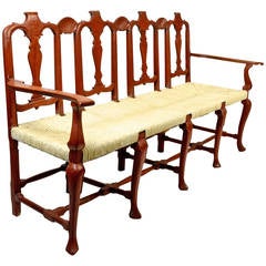 Dutch Rush Seated Walnut Bench, Mid-18th Century 8