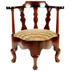 English Mahogany Corner Chair in the Queen Anne Style, 19th Century