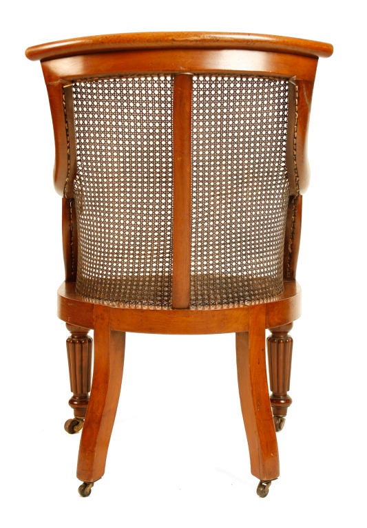 This handsome caned bergere has the typical scrolled profile of the Regency era. The beautiful soft scrolls continue from the back crest down to its comfortable arms. Its seat is made to hold a loose fitted cushion to suit its owner’s décor. It