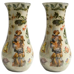 Pair of Reverse Polychrome Decorated Decalcomania Vases, Italian, circa 1860