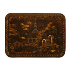Regency Black and Gilt Papier Mâché Tray with Custom Stand, circa 1810 12