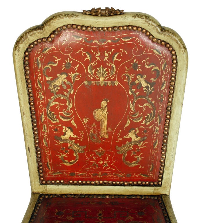 18th Century and Earlier 10 Continental Neoclassical Embossed & Gilded Leather Upholster