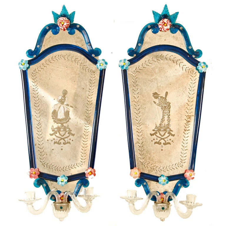 Pair of Venetian Glass Girandoles, Early 20th Century For Sale