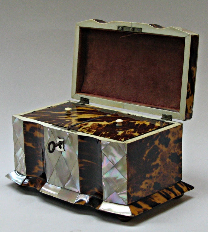 English Exceptional Tortoise and Mother of Pearl Tea Caddy