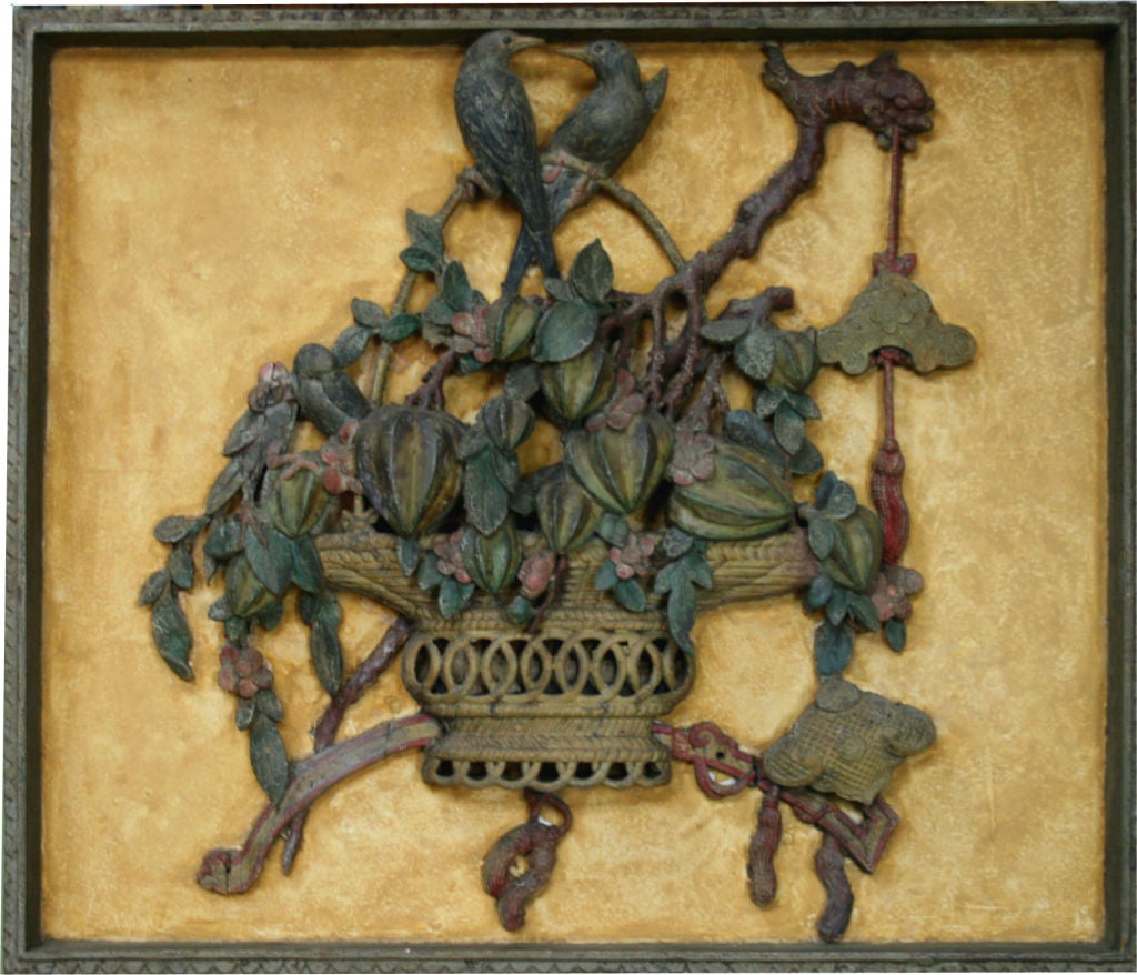 Pair of Carved Chinoiserie and Polychrome Painted Panels