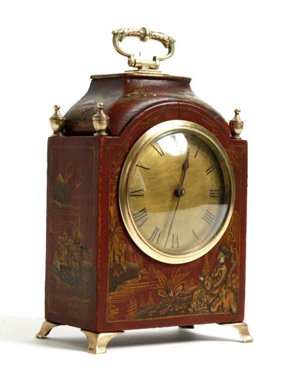 George III Red Chinoiserie Decorated Clock, Mid-20th Century