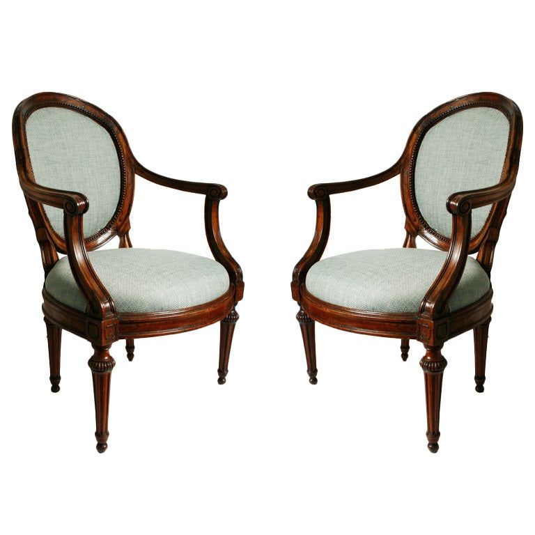 Pair of Italian Neoclassical Walnut Armchairs, c1780