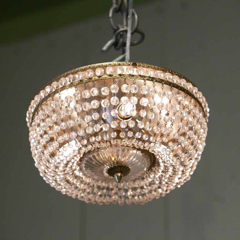 Vintage Crystal Beaded Flushmount Light from Italy In Excellent Condition In Houston, TX