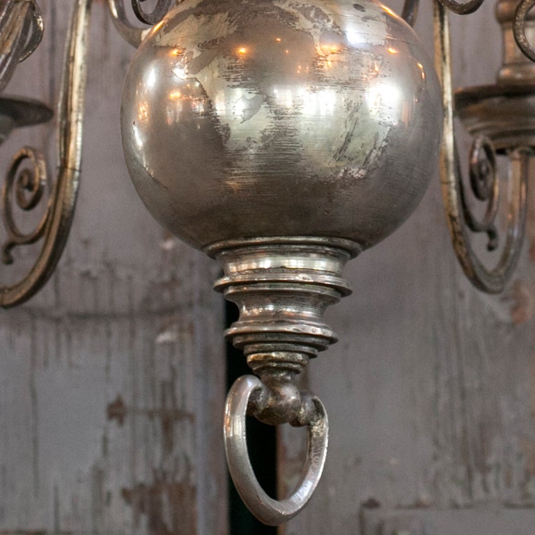 Belgian Nickel-Plated Flemish Style Six Arm Chandelier
