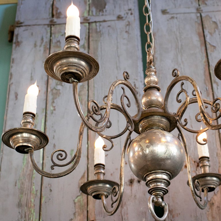 Nickel-Plated Flemish Style Six Arm Chandelier 5
