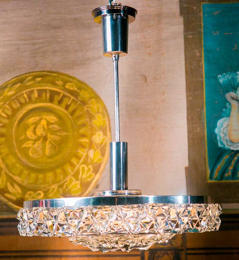 Vintage Mid-Century Modern Prismatic Glass Semi- Flush Mount Light