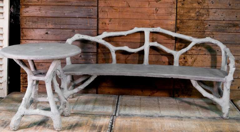 Vintage French Faux-Bois Bench In Excellent Condition In Houston, TX