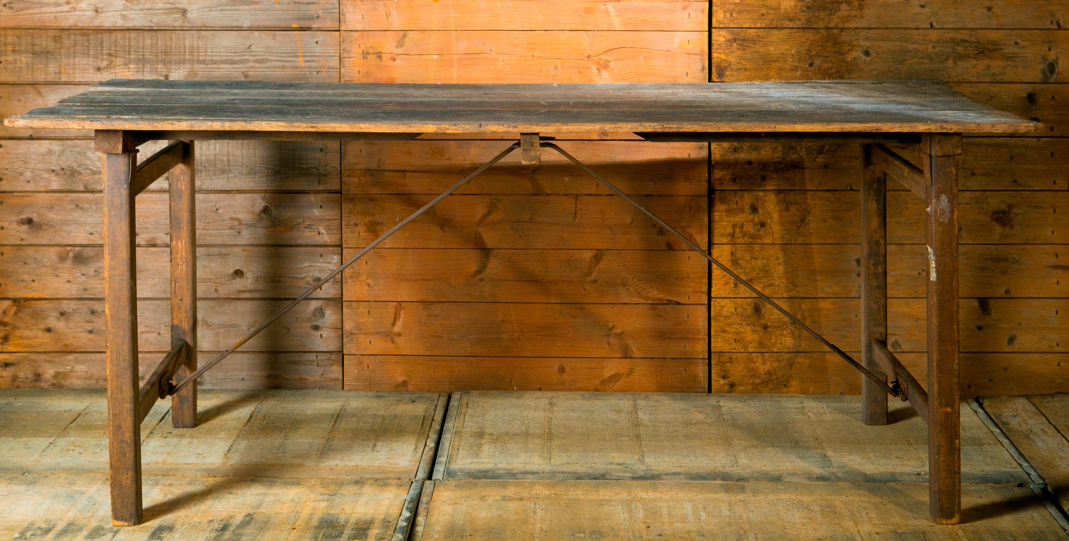 Rustic French Wood and Iron Folding Table