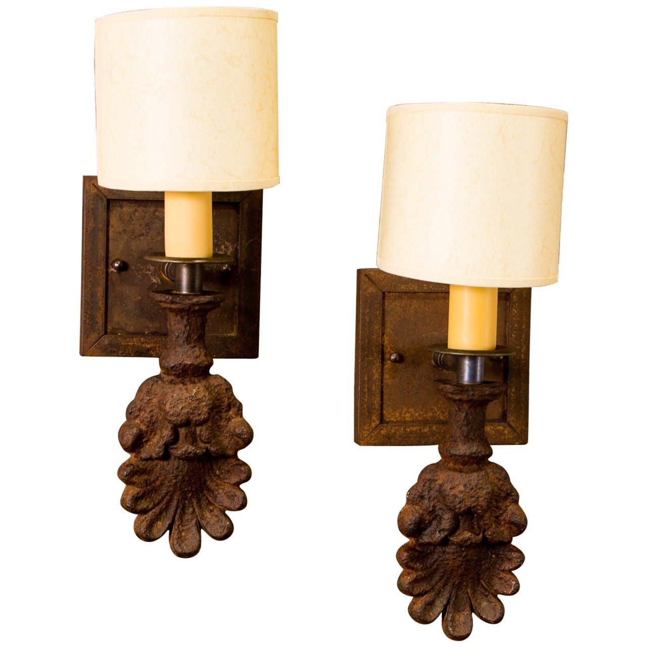 Pair of Antique Cast-Iron French Sconces
