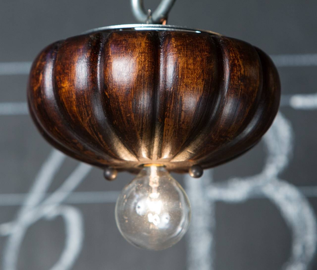 Pair of Hand-Carved Wood European Ceiling Mount Lights