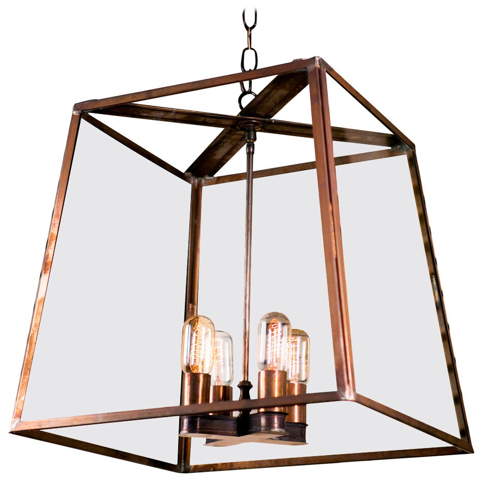 Large Custom Hand-Crafted Brass American "Butler" Lantern For Sale