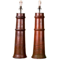Pair of Vintage Belgian Industrial Style Pottery Lamps