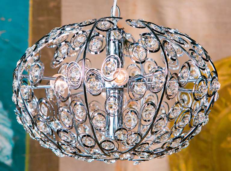 Vintage Mid-Century Modern Crystal and Chrome Orb Light
