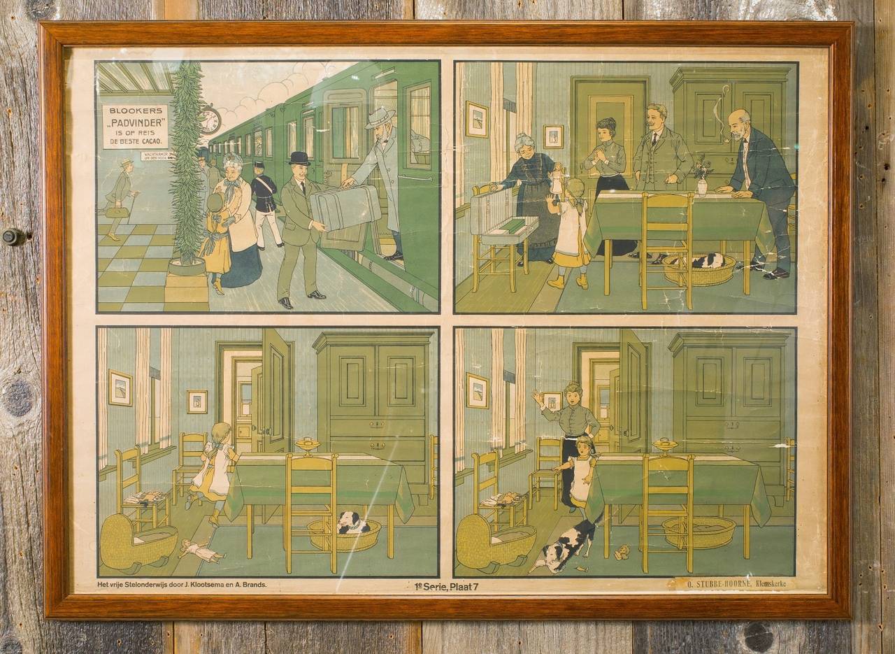 Assorted Collection of Five Framed Belgian Children's School Charts, circa 1900s In Excellent Condition In Houston, TX