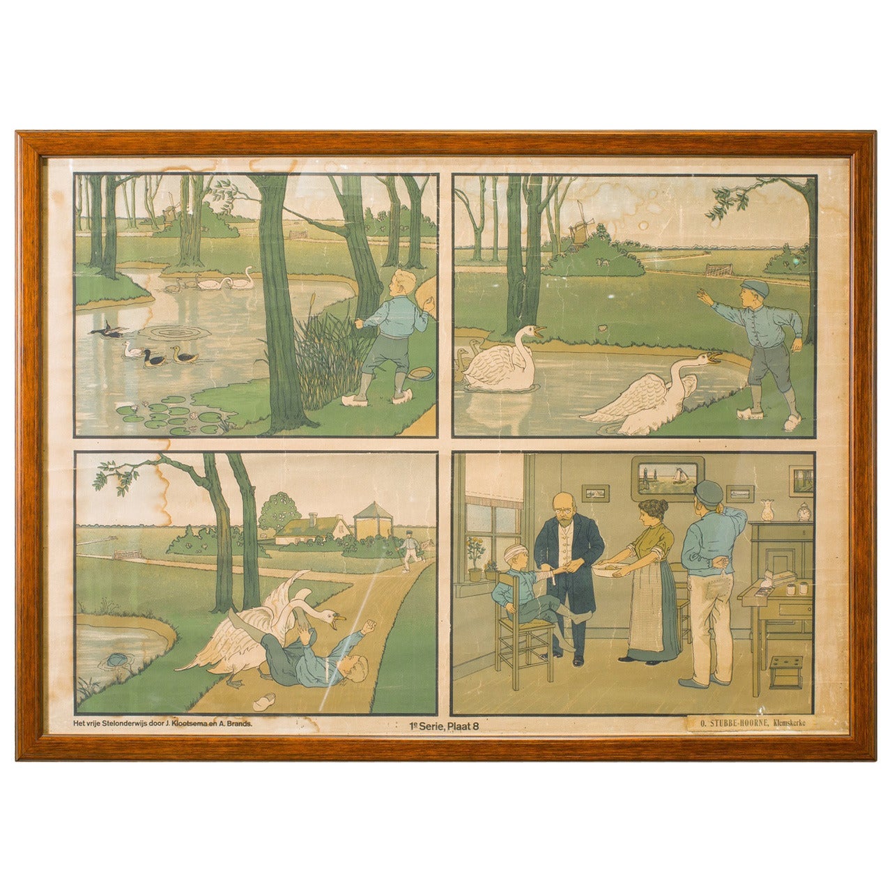 Assorted Collection of Five Framed Belgian Children's School Charts, circa 1900s