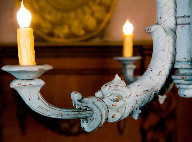 Belgian Hand-Carved European Wood Over-painted Wood Chandelier