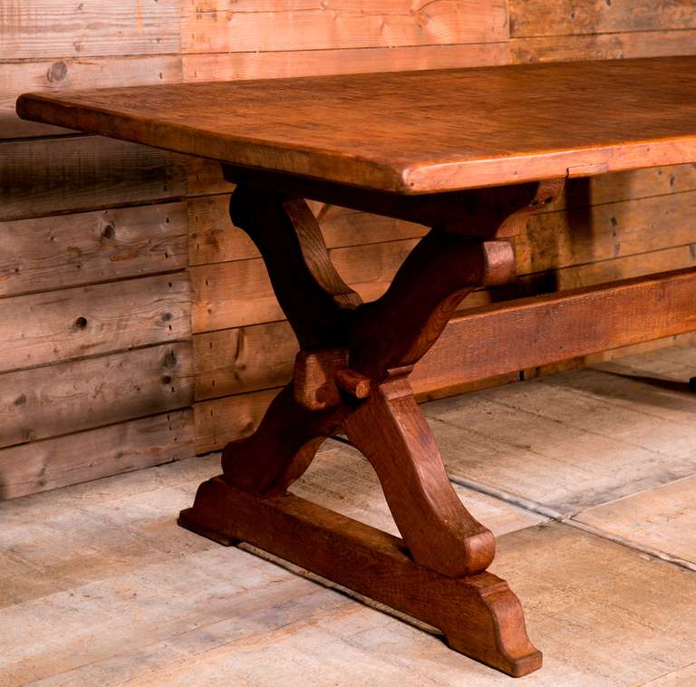 Mid-20th Century Hand-Carved Heavy Oak Table from France