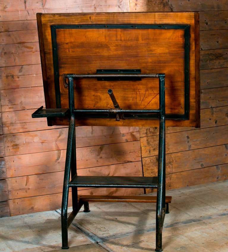 Vintage Belgian Wood and Iron Architect's Desk In Excellent Condition In Houston, TX