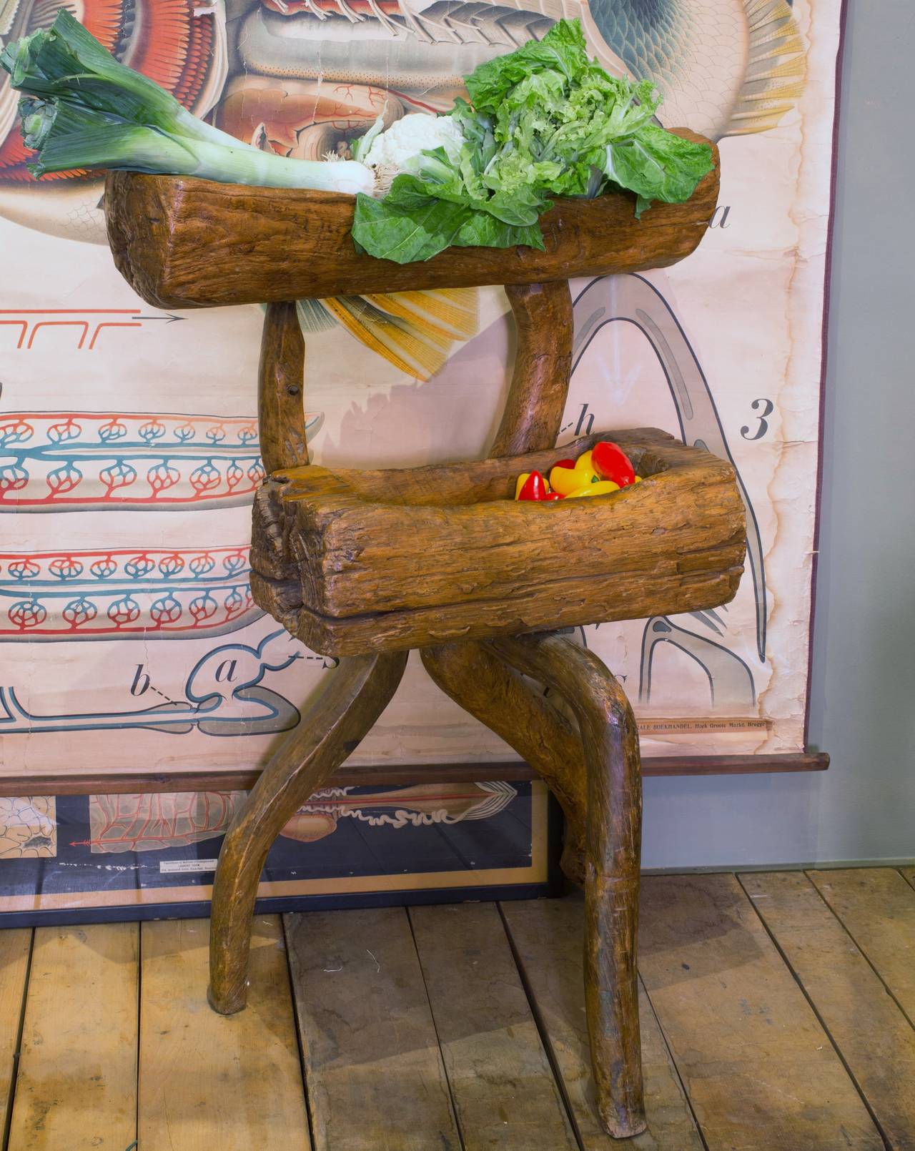 Adirondack One of a Kind, Hand-Crafted Two-Tier Rustic Wood Stand from France, circa 1920