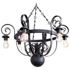 Vintage Hand-Forged Iron Industrial Style Chandelier from Spain