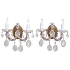Pair of Maria Theresa Style, Two Arm Crystal Sconces