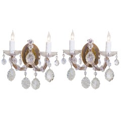 Pair of Maria Theresa Style, Two Arm Crystal Sconces