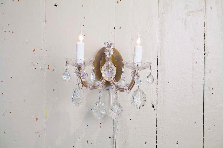 Pair of Maria Theresa Style, Two Arm Crystal Sconces