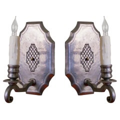 Pair of Vintage Pewter Single-Arm Sconces from Portugal