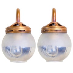 Vintage Pair of Brass and Glass Globe Sconces